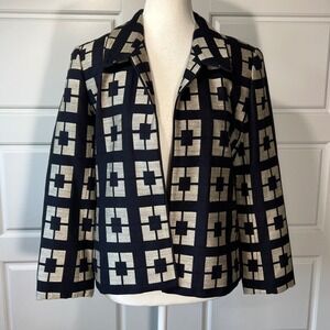 Doncaster Silk Blazer Jacket, Geometric Print, Open‎ Front, Size 4, Women's